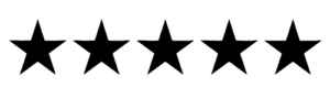Five black stars in a row representing a five-star rating.