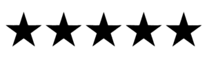 Five solid black stars arranged horizontally on a green background, representing a five-star rating.